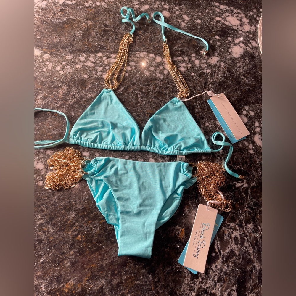 NWT beach bunny bikini ball and chain aqua color L set - Picture 8 of 12
